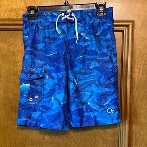 OP Boys Swim Trunks size 8 (Blue Shark Print)